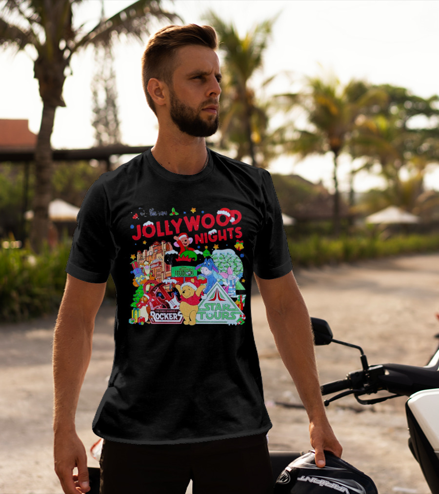 Disney Jollywood Nights Christmas Winnie The Pooh Eeyore Rockers Star Tours T-Shirt