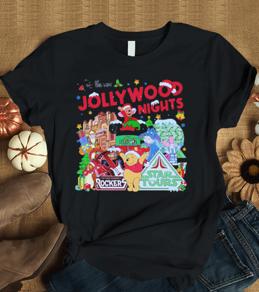 Disney Jollywood Nights Christmas Winnie The Pooh Eeyore Rockers Star Tours T-Shirt