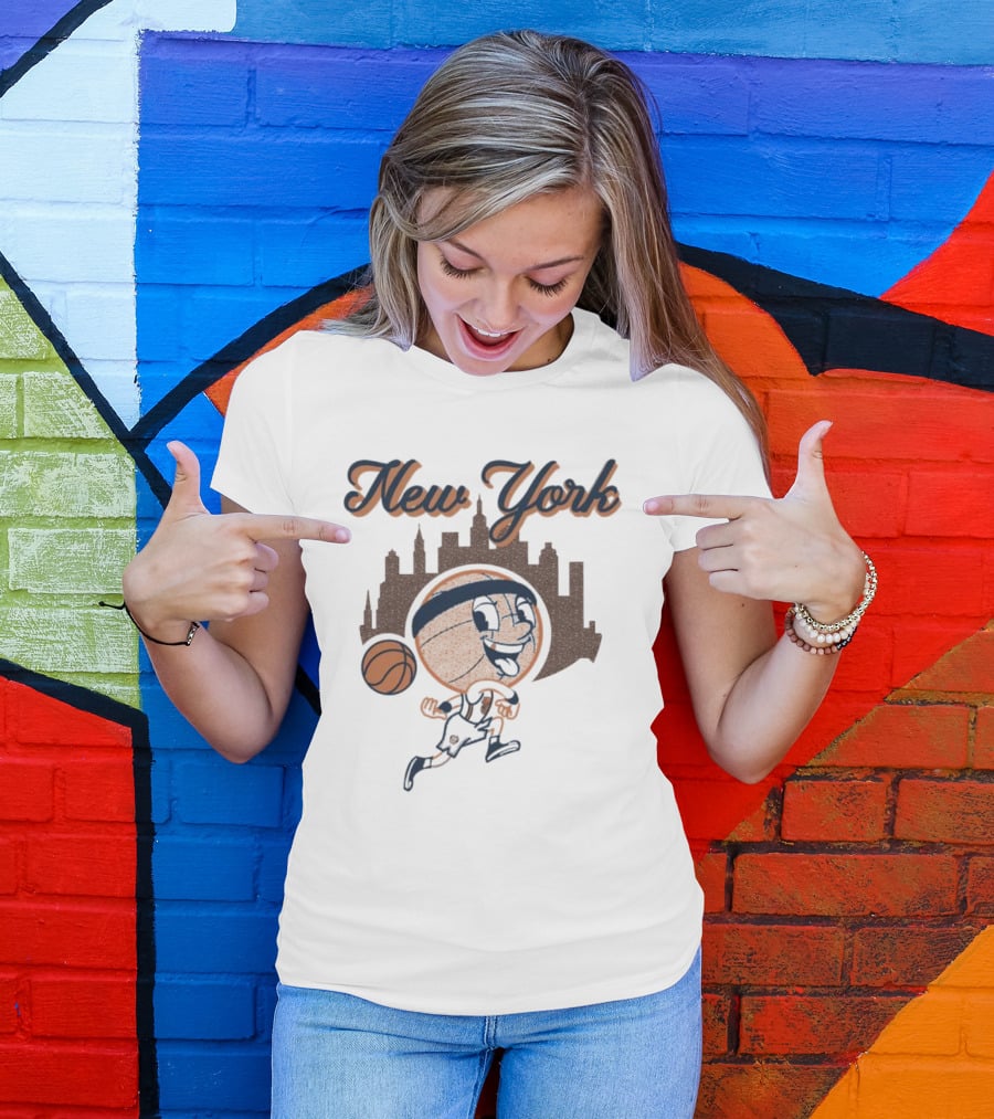 New York Hoops Skyline Basketball Cartoon T-Shirt