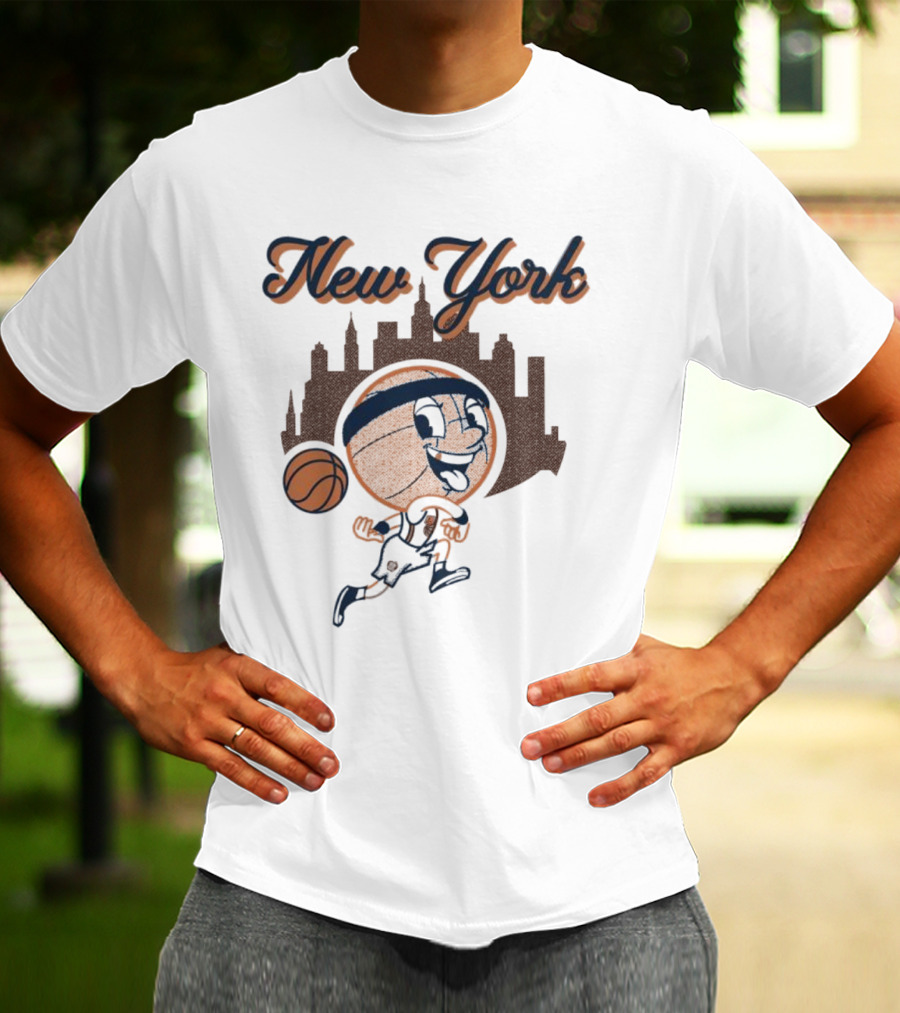 New York Hoops Skyline Basketball Cartoon T-Shirt