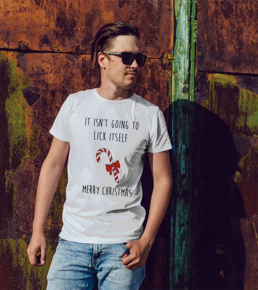 It Isn't Going To Lick Itself Merry Christmas Candy Cane Bow T-Shirt