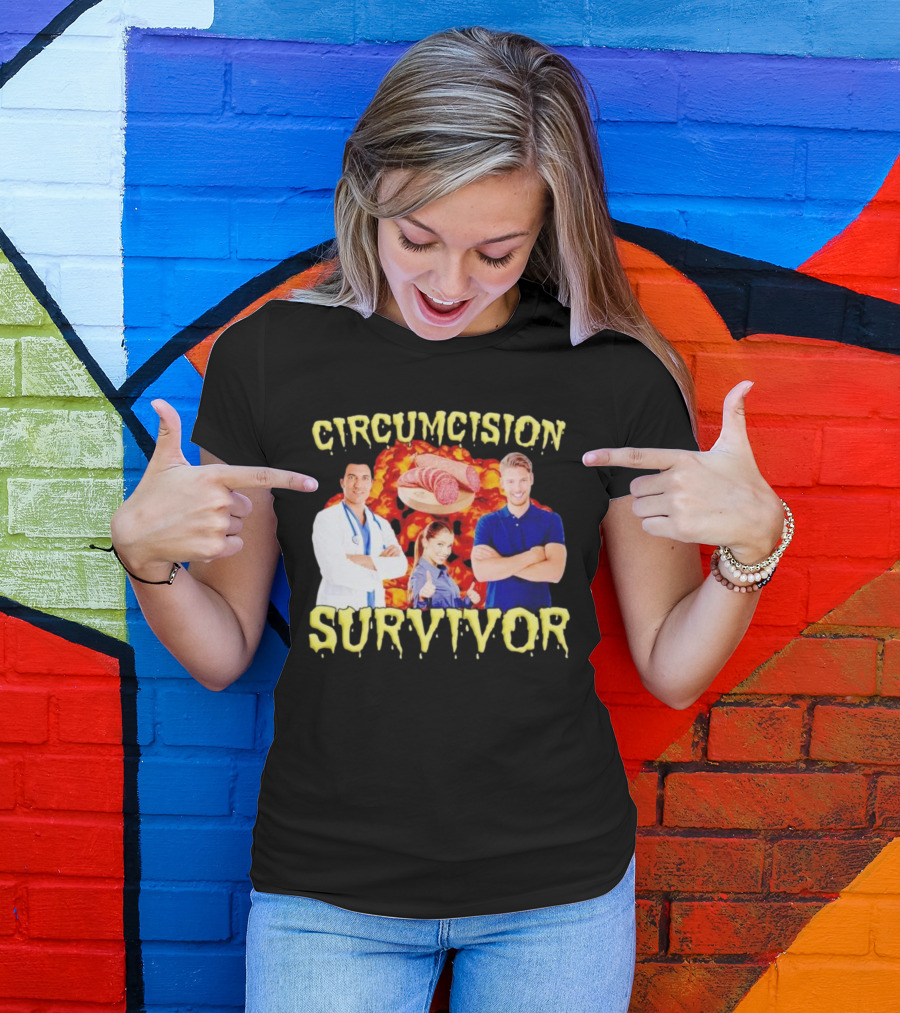 Circumcision Survivor Smiling Group Salami Background T-Shirt