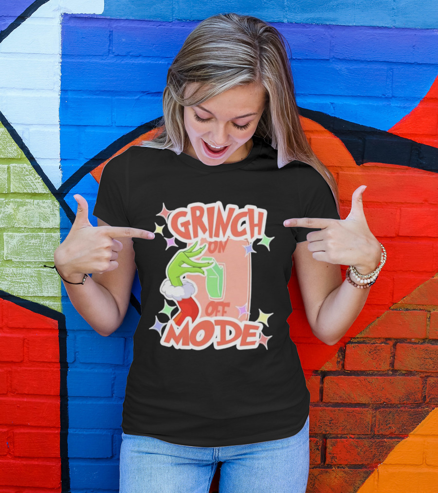 Grinch On Off Mode Green Furry Hand Lightswitch Stars T-Shirt