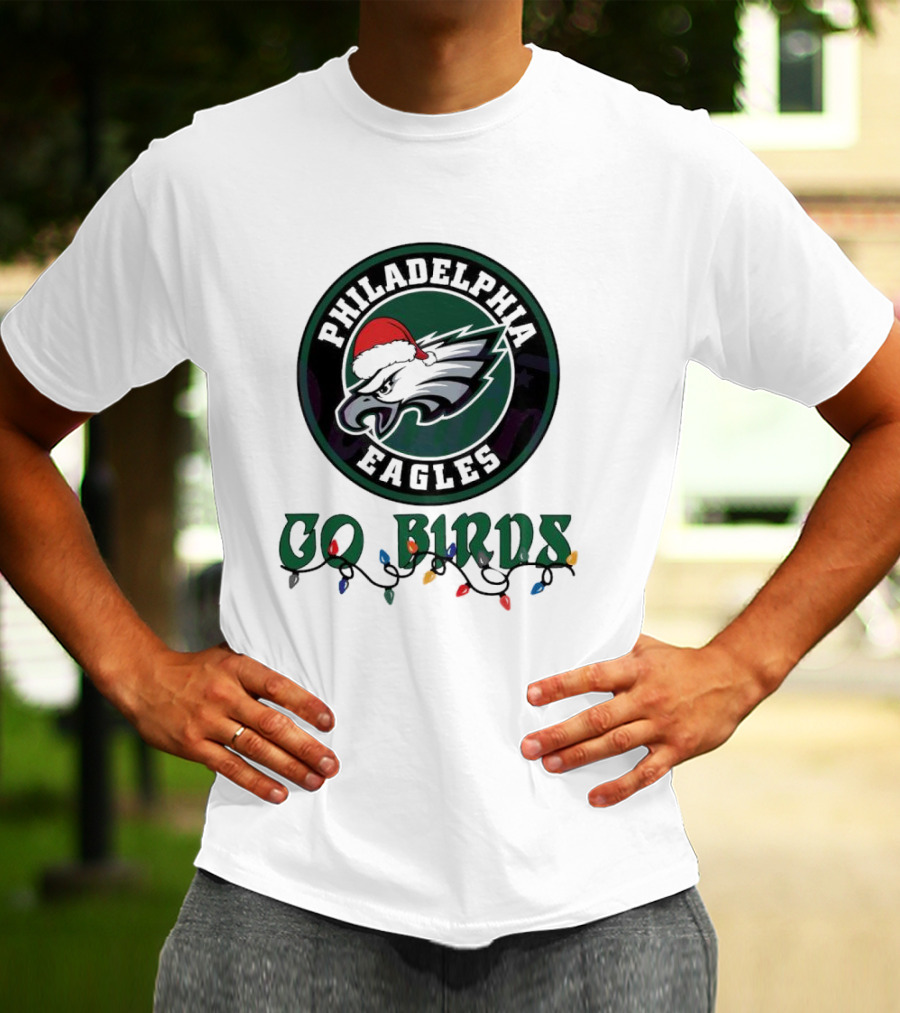 Philadelphia Eagles Go Birds Christmas Lights Santa Hat T-Shirt