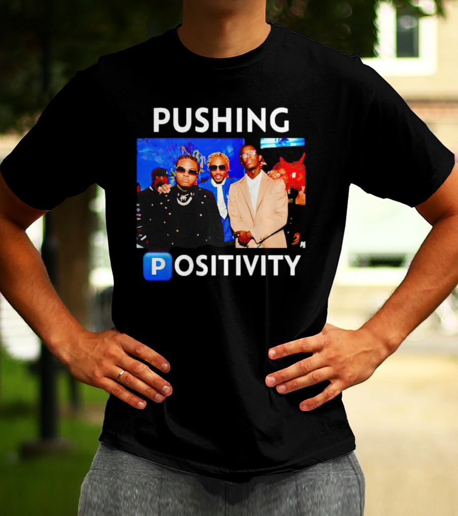 Pushing Positivity Iconic Trio With Blue Background T-Shirt