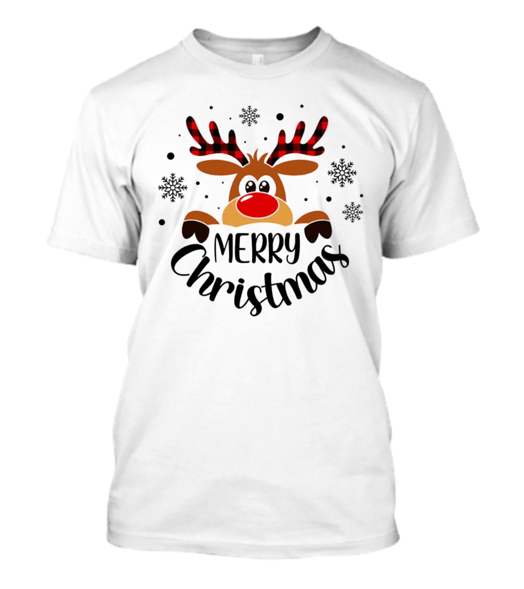 Reindeer Merry Christmas Plaid Antlers Snowflake T-Shirt