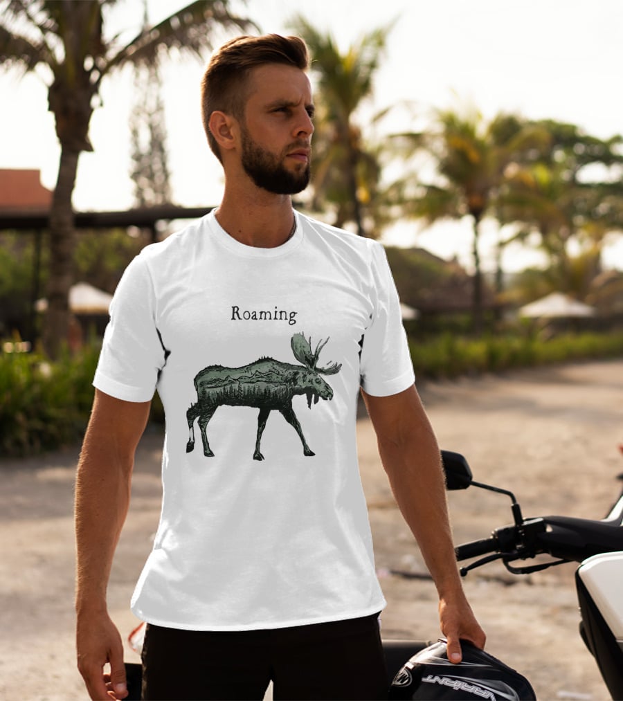 Roaming Moose With Mountain Landscape Christmas T-Shirt