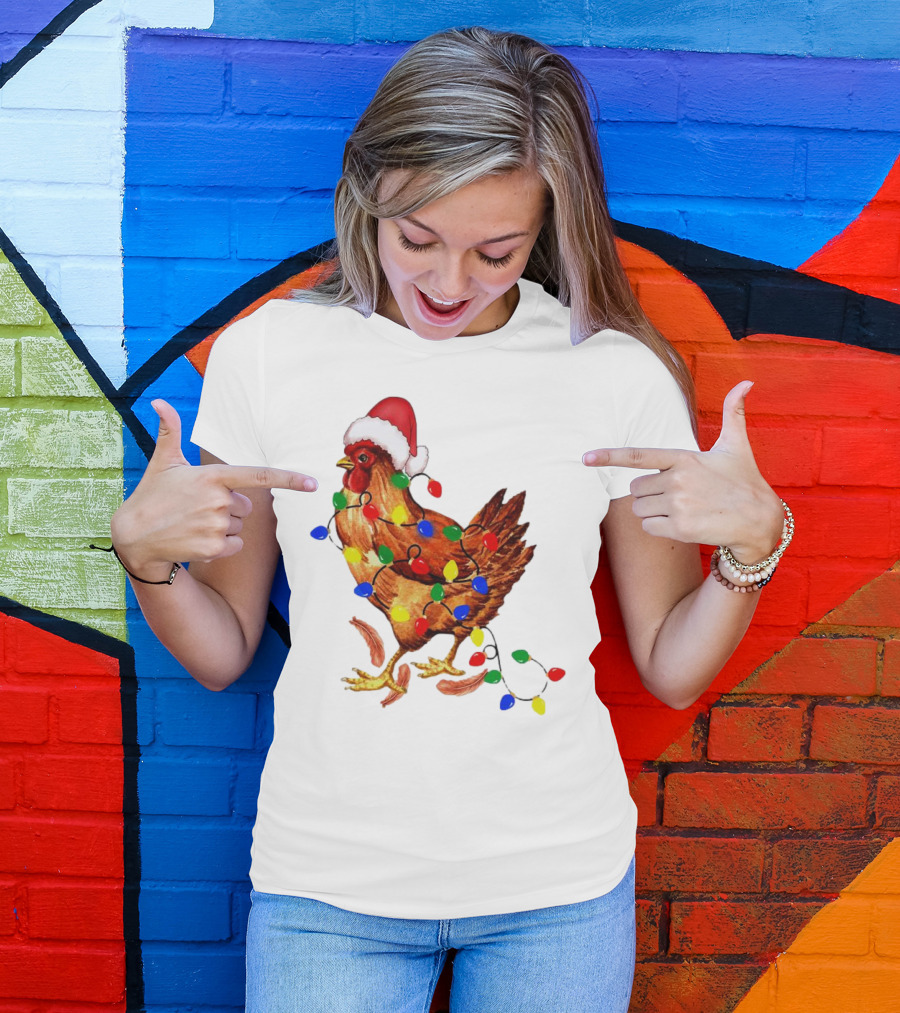 Santa Chicken With Christmas Lights T-Shirt