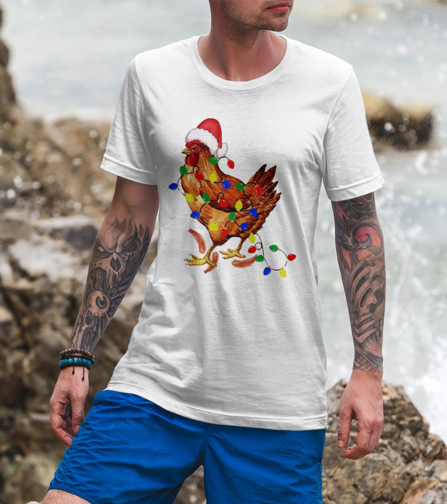 Santa Chicken With Christmas Lights T-Shirt