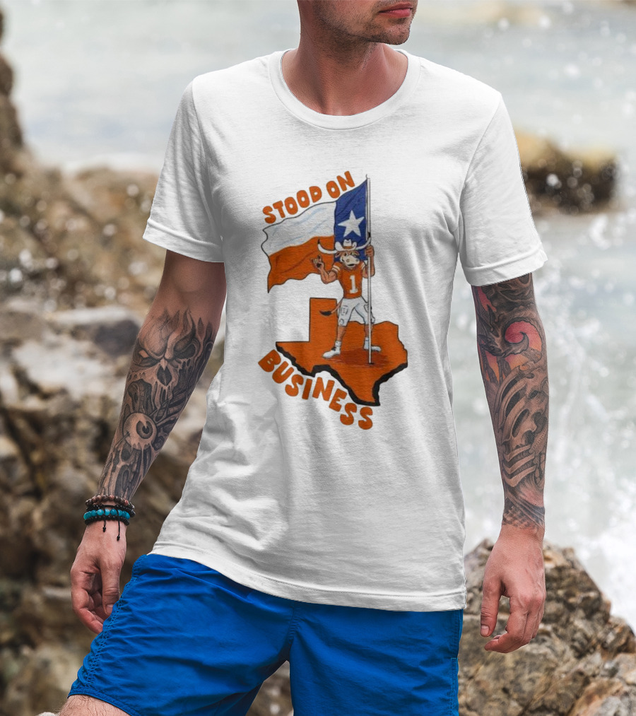 Stood On Business Texas Longhorns Mascot Holding Lone Star Flag T-Shirt