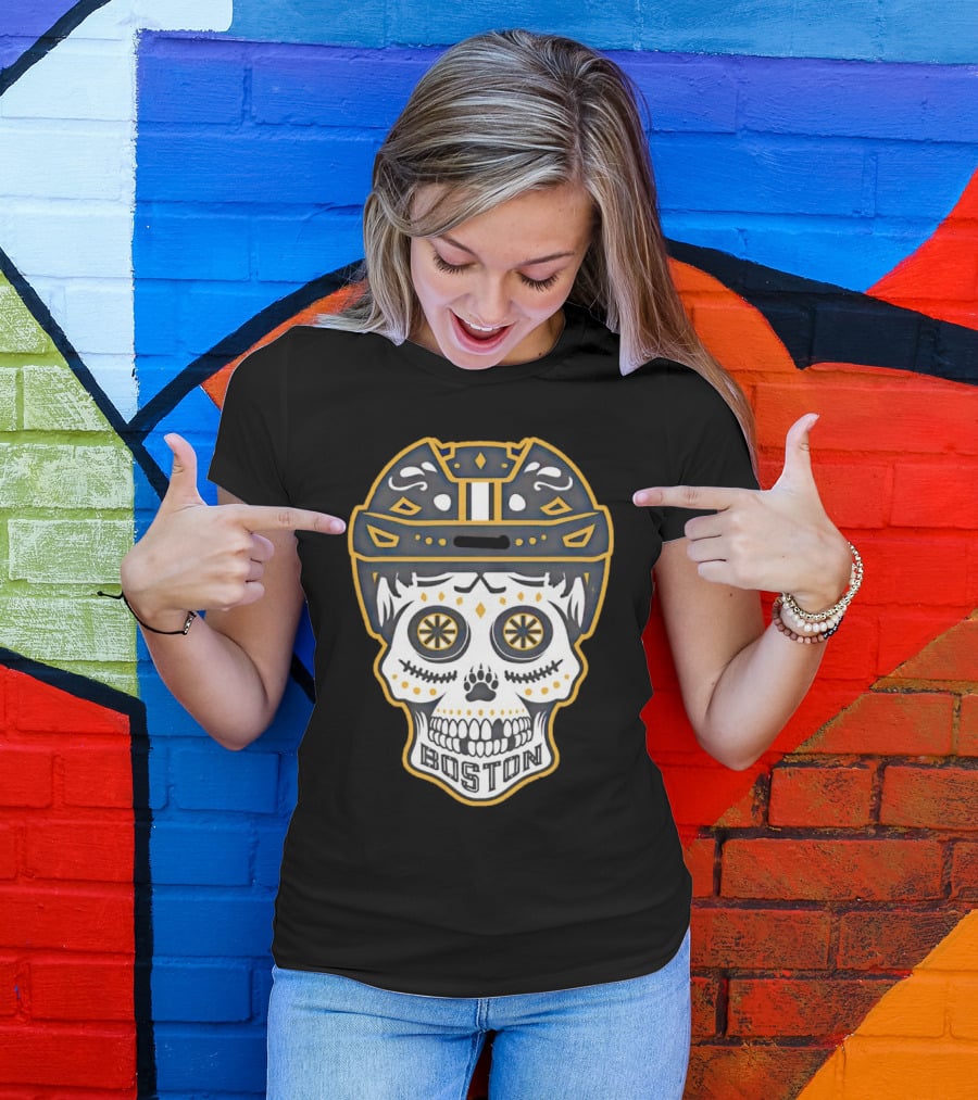 Boston Bruins Sugar Skull Helmet T-Shirt