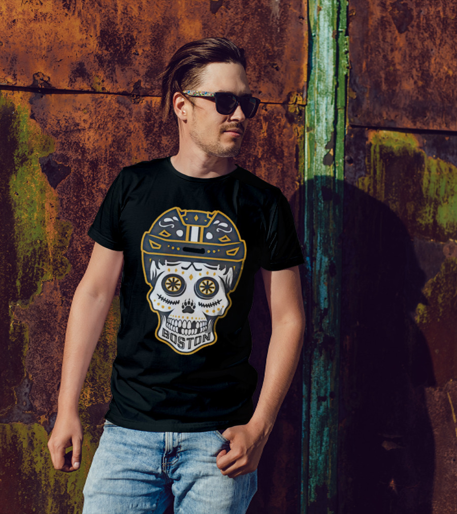 Boston Bruins Sugar Skull Helmet T-Shirt