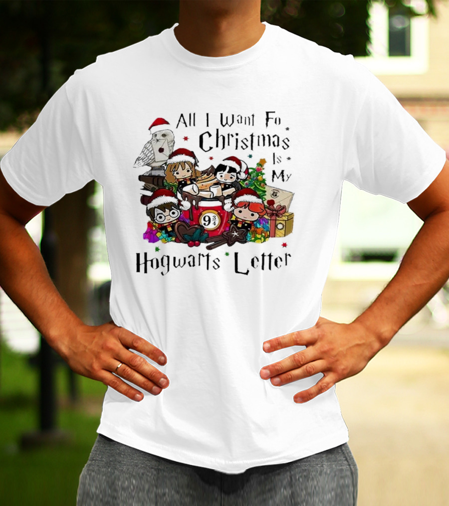 All I Want For Christmas Is My Hogwarts Letter Platform 9¾ With Owl Santa Hats And Gifts T-Shirt