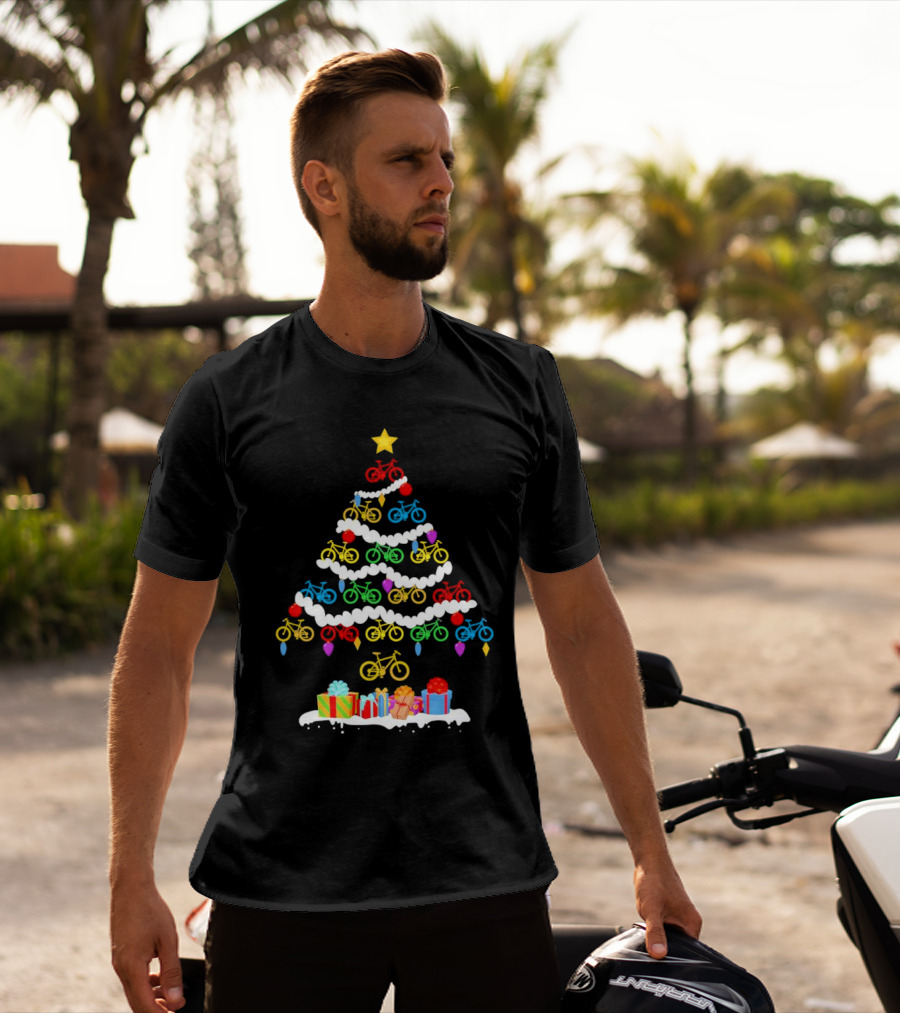 Colorful Bicycle Christmas Tree With Star And Presents T-Shirt