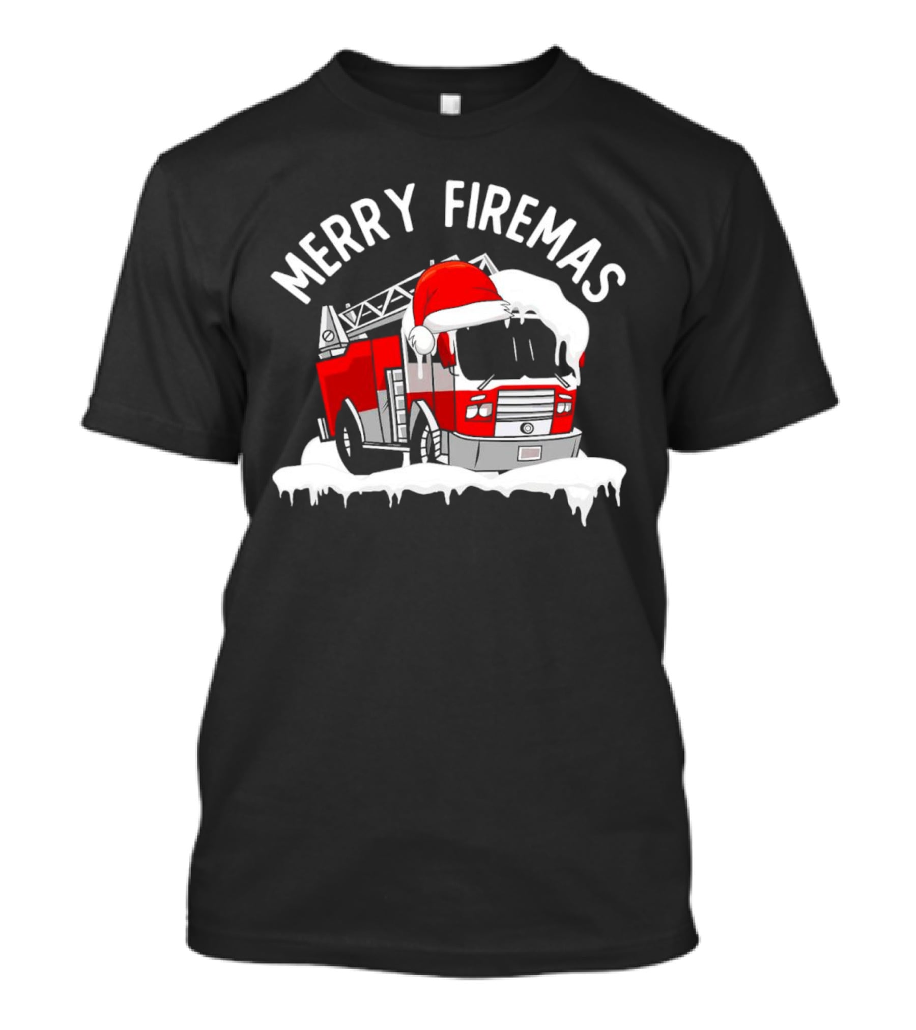 Merry Firemas Fire Truck Santa Hat Christmas T-Shirt