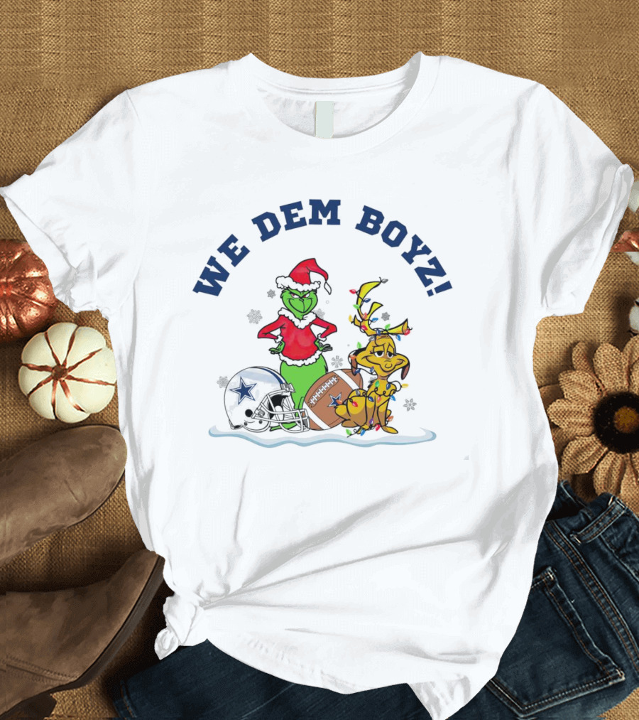 We Dem Boyz Grinch And Max Dallas Cowboys Christmas T-Shirt