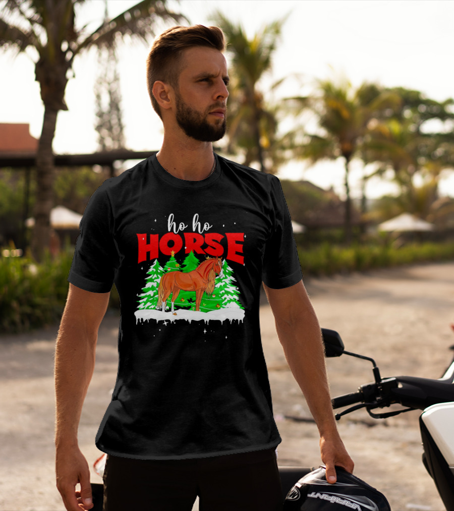 Ho Ho Horse Christmas Trees Snow Holiday T-Shirt