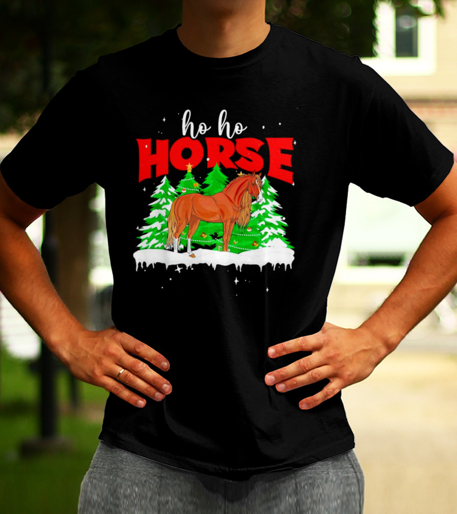 Ho Ho Horse Christmas Trees Snow Holiday T-Shirt