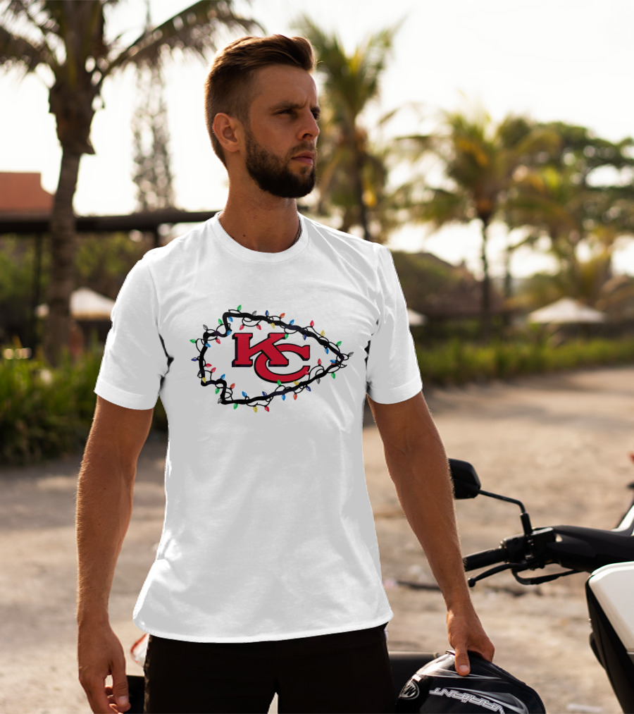 Kansas City Chiefs KC Logo Christmas Lights T-Shirt