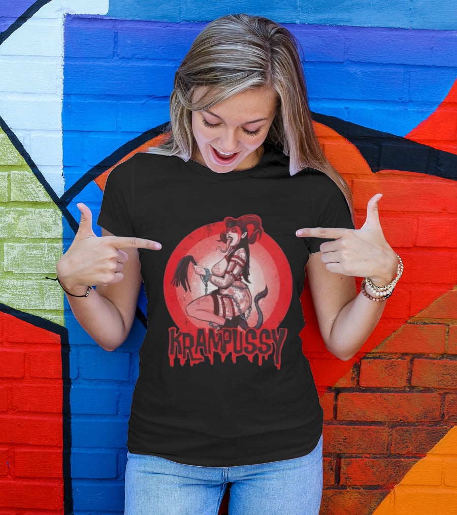 Krampussy Demon Woman With Whip And Chains T-Shirt