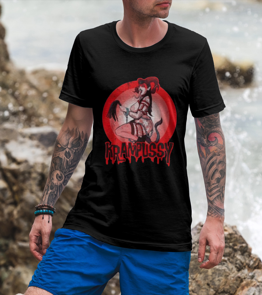 Krampussy Demon Woman With Whip And Chains T-Shirt