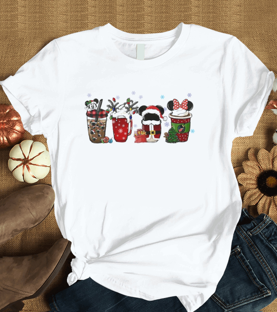 Mickey Mouse Christmas Drinks With Holiday Decorations T-Shirt