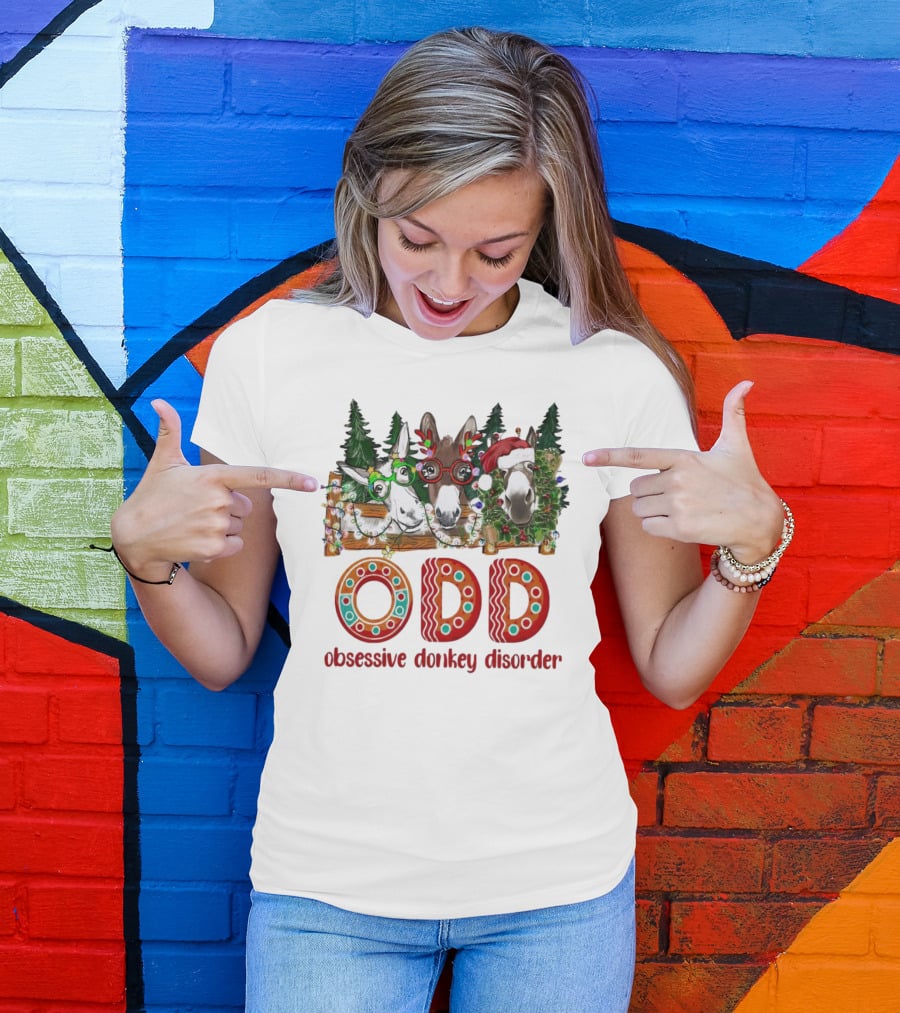 ODD Obsessive Donkey Disorder Christmas Holiday Donkeys With Festive Decorations T-Shirt