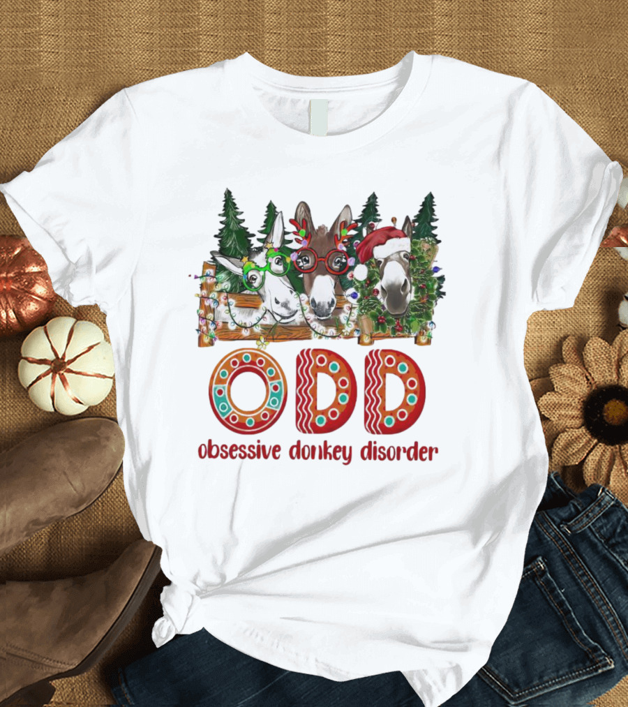 ODD Obsessive Donkey Disorder Christmas Holiday Donkeys With Festive Decorations T-Shirt