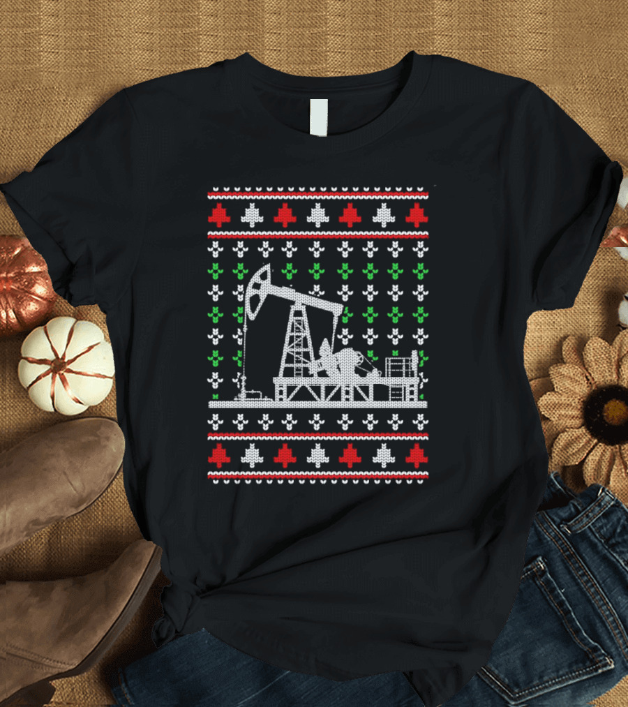 Oil Rig Pump Drill Christmas Knitted T-Shirt