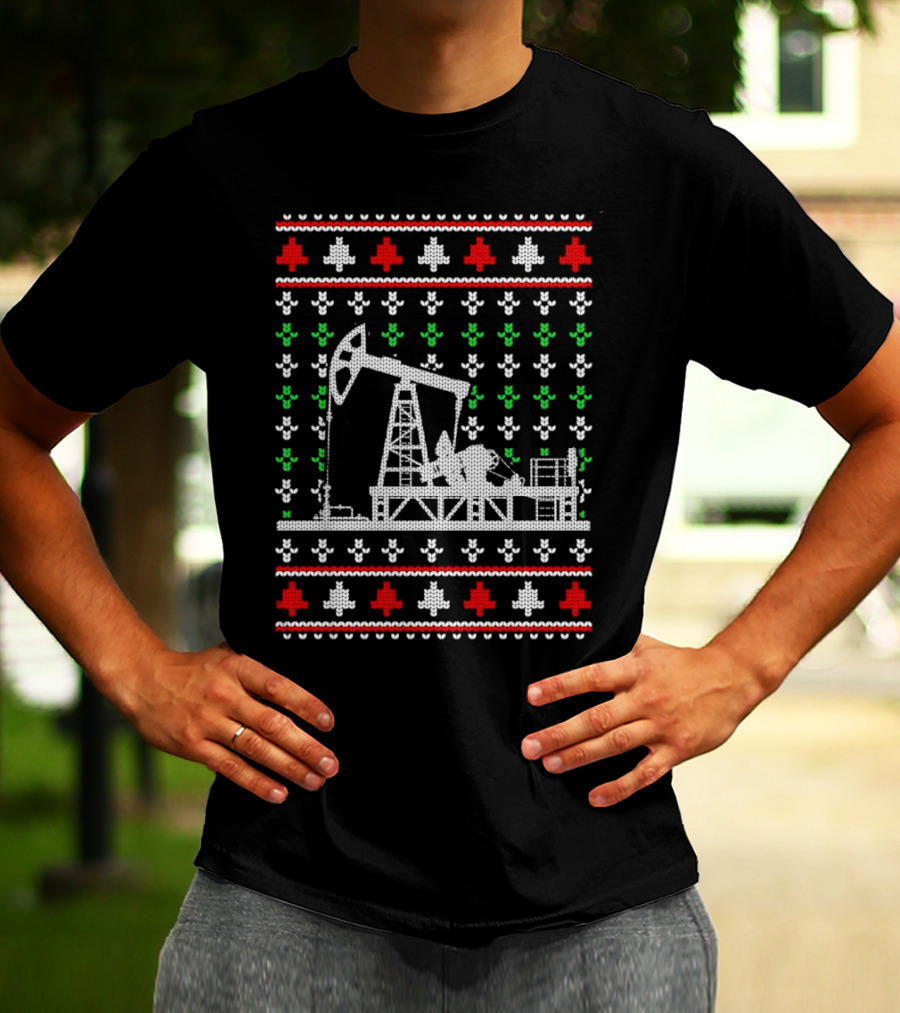 Oil Rig Pump Drill Christmas Knitted T-Shirt