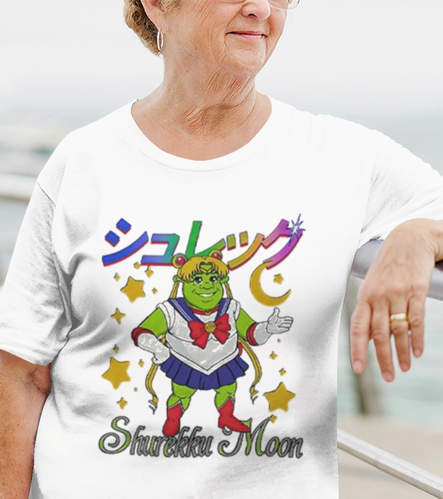 Shurekku Moon Shrek Sailor Moon カラフルな星と月 T-Shirt