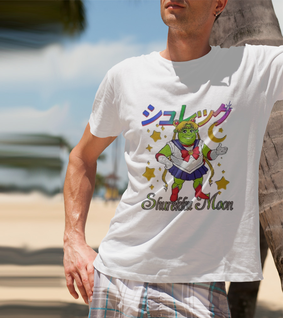 Shurekku Moon Shrek Sailor Moon カラフルな星と月 T-Shirt