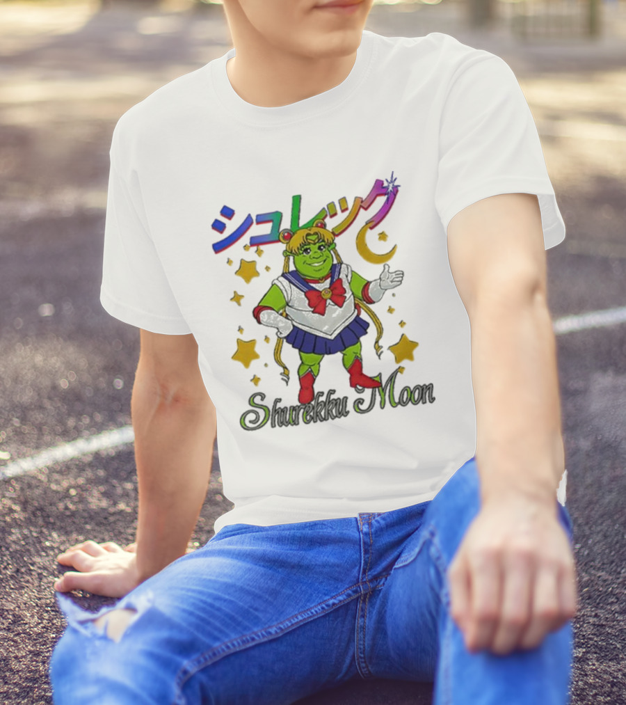 Shurekku Moon Shrek Sailor Moon カラフルな星と月 T-Shirt