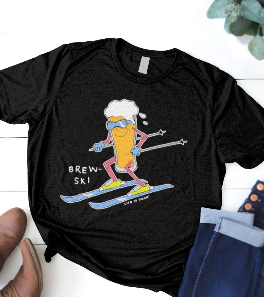 Brewski Life Is Good Skiing Beer Glass Character T-Shirt