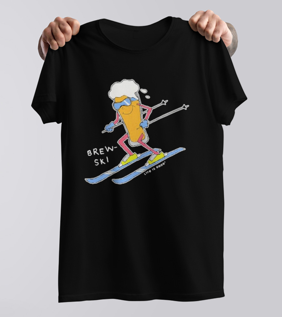 Brewski Life Is Good Skiing Beer Glass Character T-Shirt