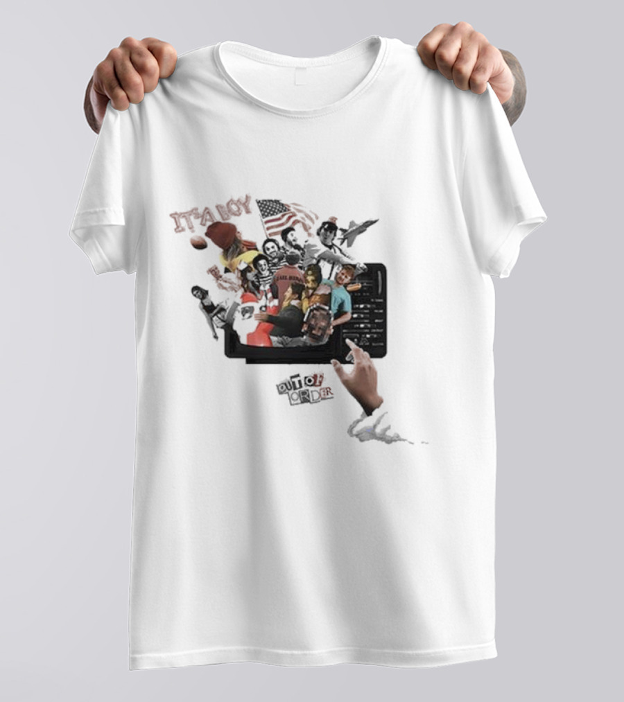 IT’S A BOY OUT OF ORDER Collage American Flag Football Icons T-Shirt