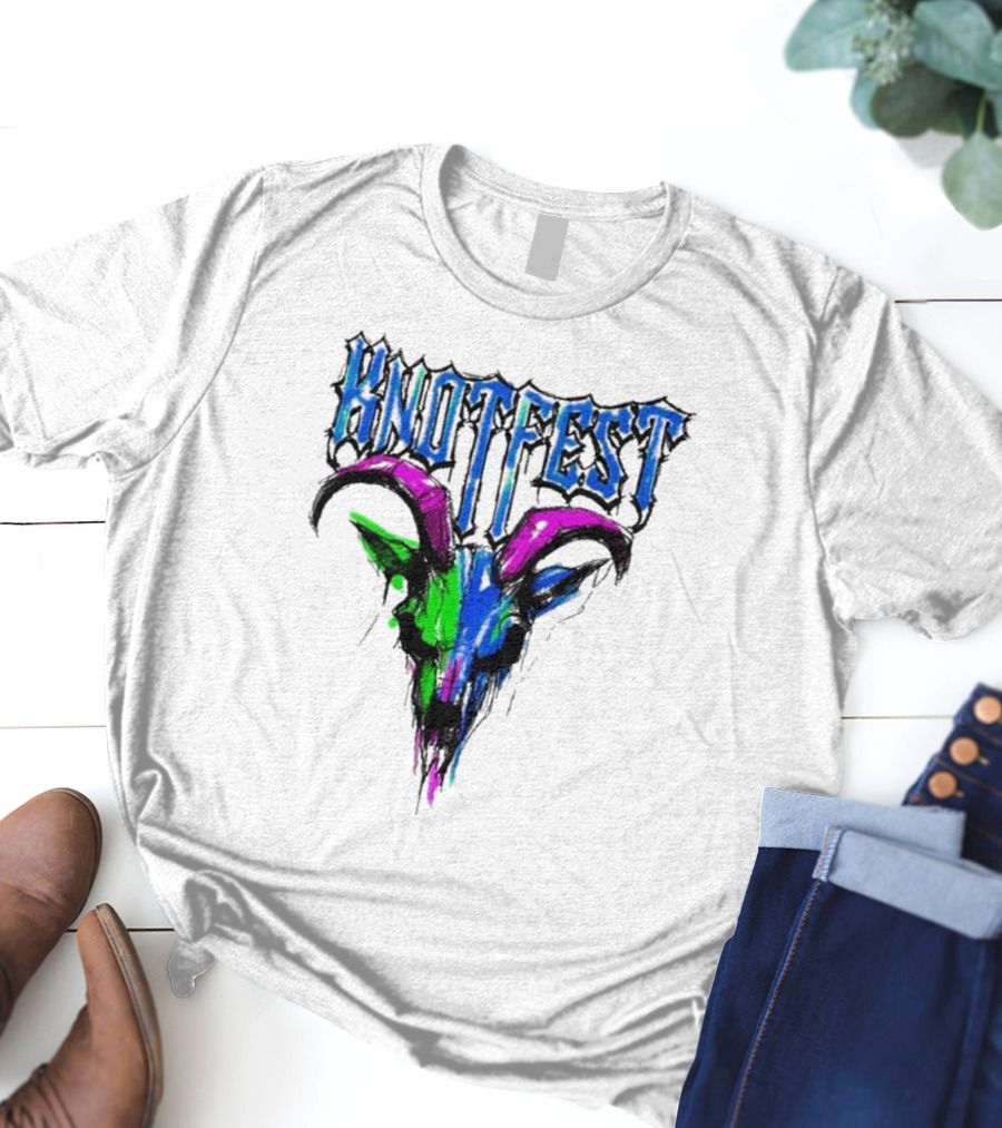 Knotfest Vintage White Concert Pencil Sketch Goat Multicolor T-Shirt