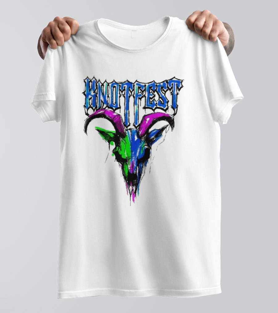 Knotfest Vintage White Concert Pencil Sketch Goat Multicolor T-Shirt