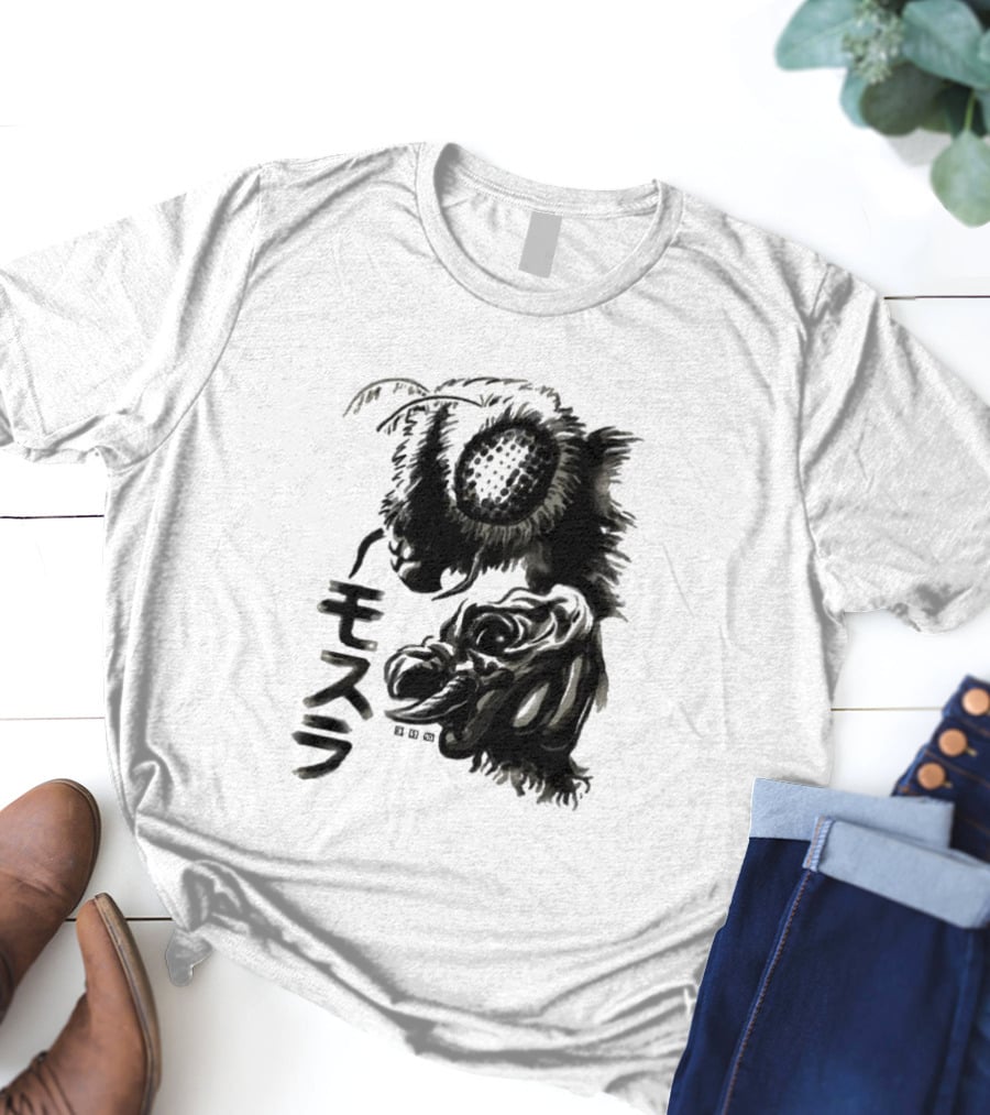 Mothra Waterbrushed Ink Style Japanese Text T-Shirt