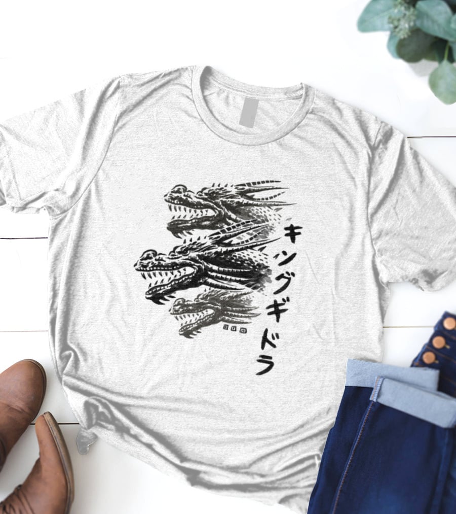 King Ghidorah Waterbrushed Villain Kanji Text T-Shirt