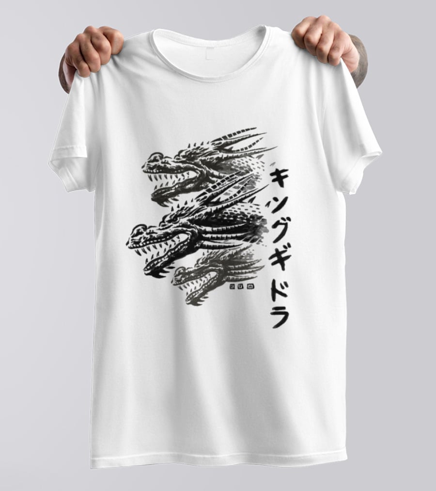 King Ghidorah Waterbrushed Villain Kanji Text T-Shirt