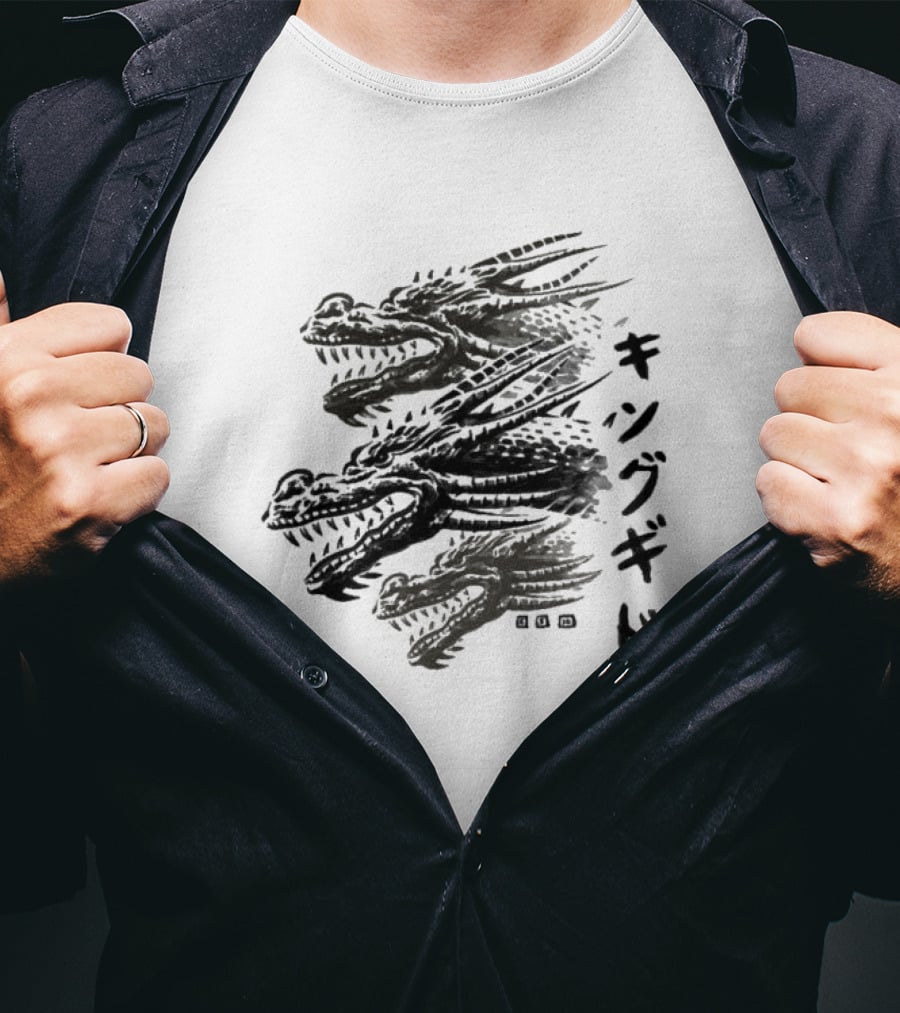 King Ghidorah Waterbrushed Villain Kanji Text T-Shirt