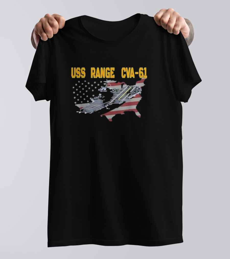 USS Ranger CVA-61 Veterans Aircraft Carrier American Flag Map T-Shirt
