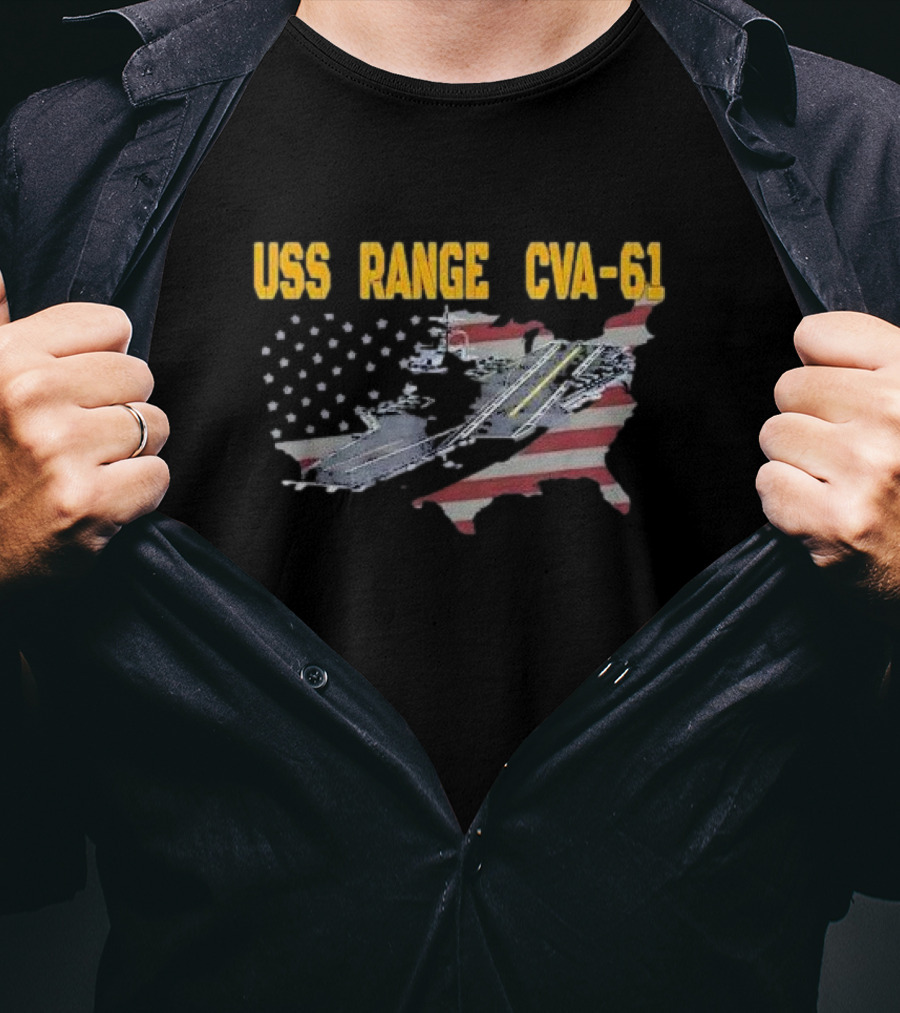 USS Ranger CVA-61 Veterans Aircraft Carrier American Flag Map T-Shirt
