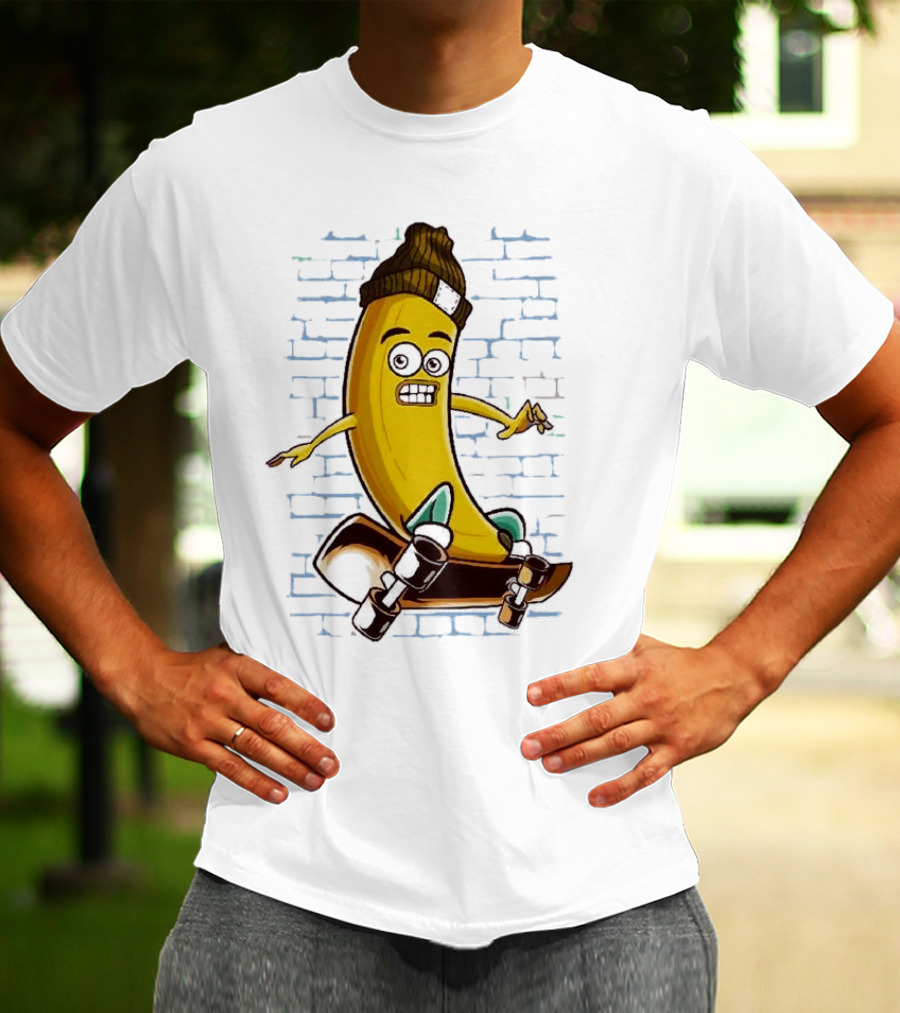 Inktastic Skateboarding Banana Beanie Graffiti Style Skateboard Rider T-Shirt