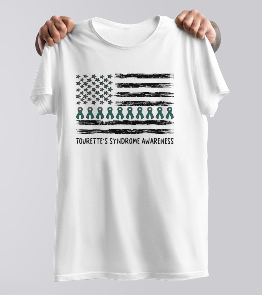Tourette's Syndrome Awareness Flag With Teal Ribbons And Stars T-Shirt