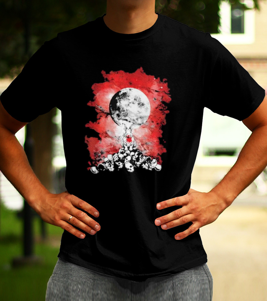 Killing Moon Rabbit Horror Blood And Skulls Horror Scene T-Shirt