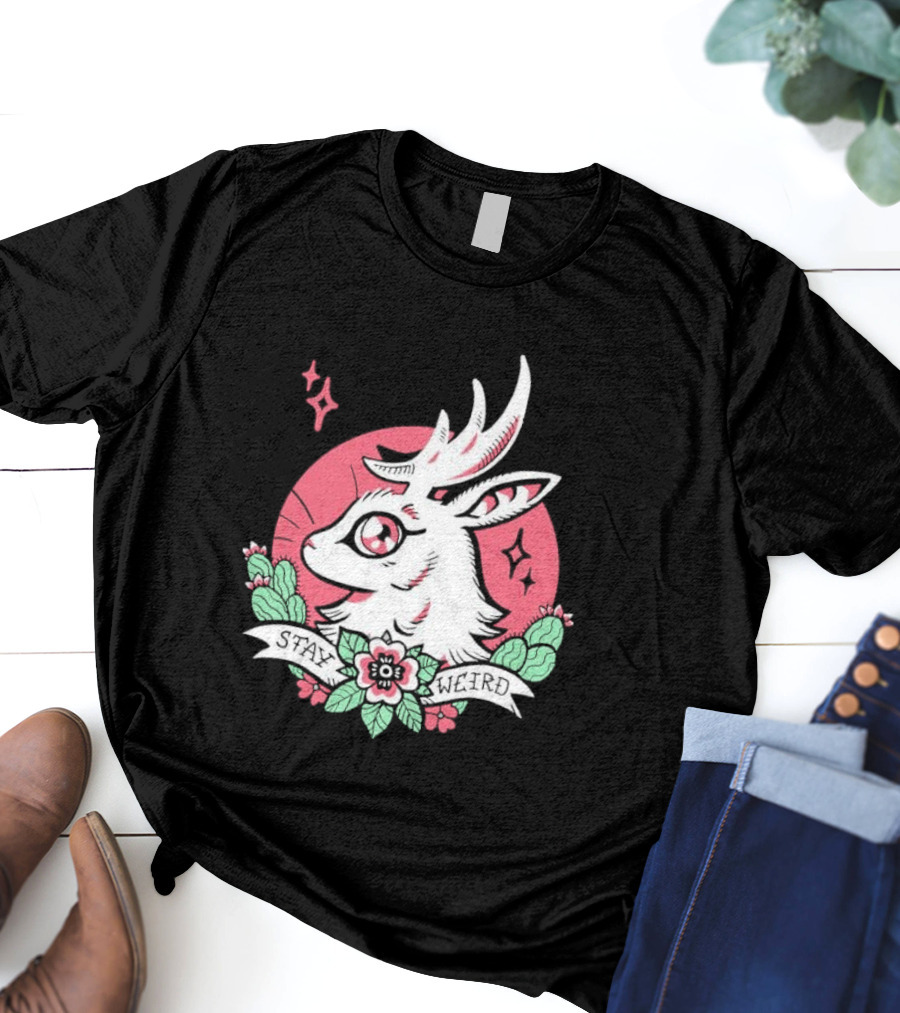 Stay Weird Bgibs Fantasy Deer Floral Circle Cactus Flowers T-Shirt