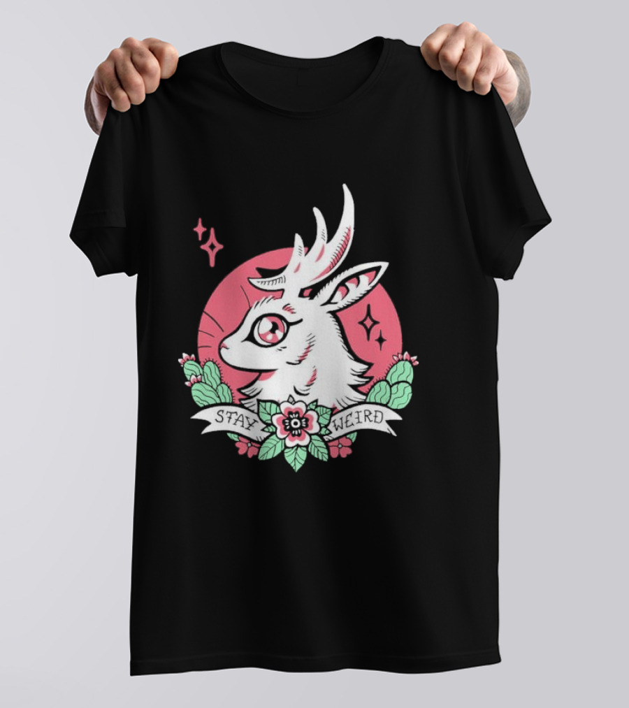 Stay Weird Bgibs Fantasy Deer Floral Circle Cactus Flowers T-Shirt
