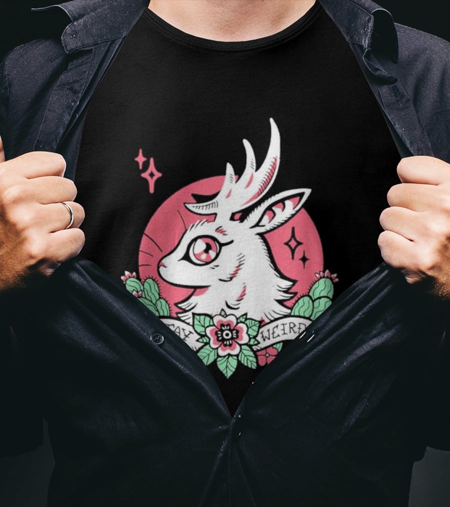 Stay Weird Bgibs Fantasy Deer Floral Circle Cactus Flowers T-Shirt